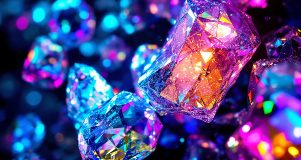 Descobertas Científicas Acidentais, cristais de sacarina em um microscópio, com iluminação